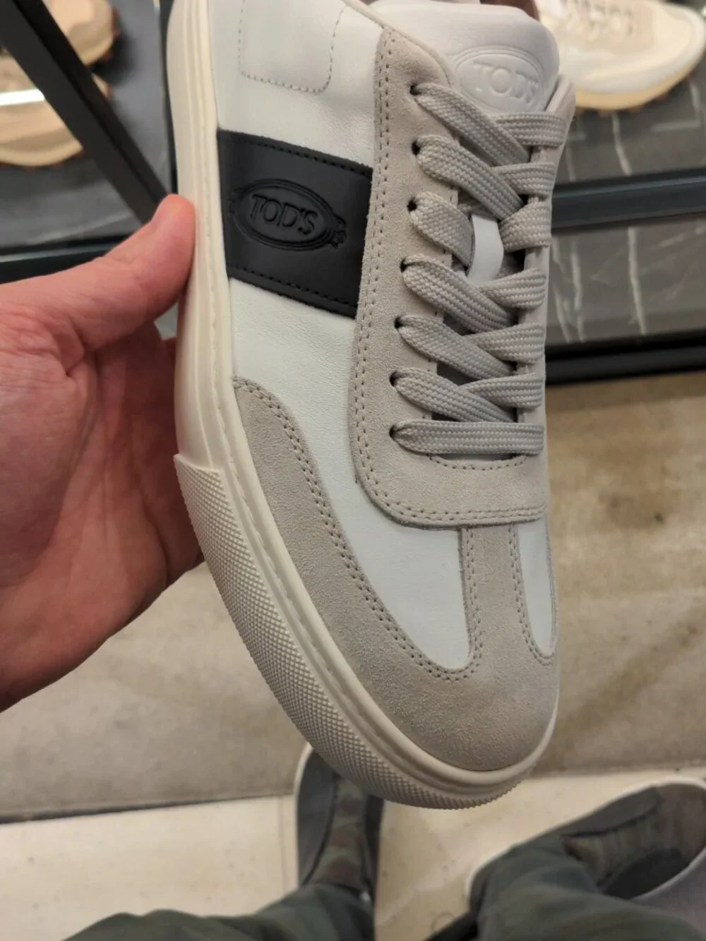 Tod’s Leather & Suede Low-Top Sneakers - White/Grey/Black [Size 11.5]